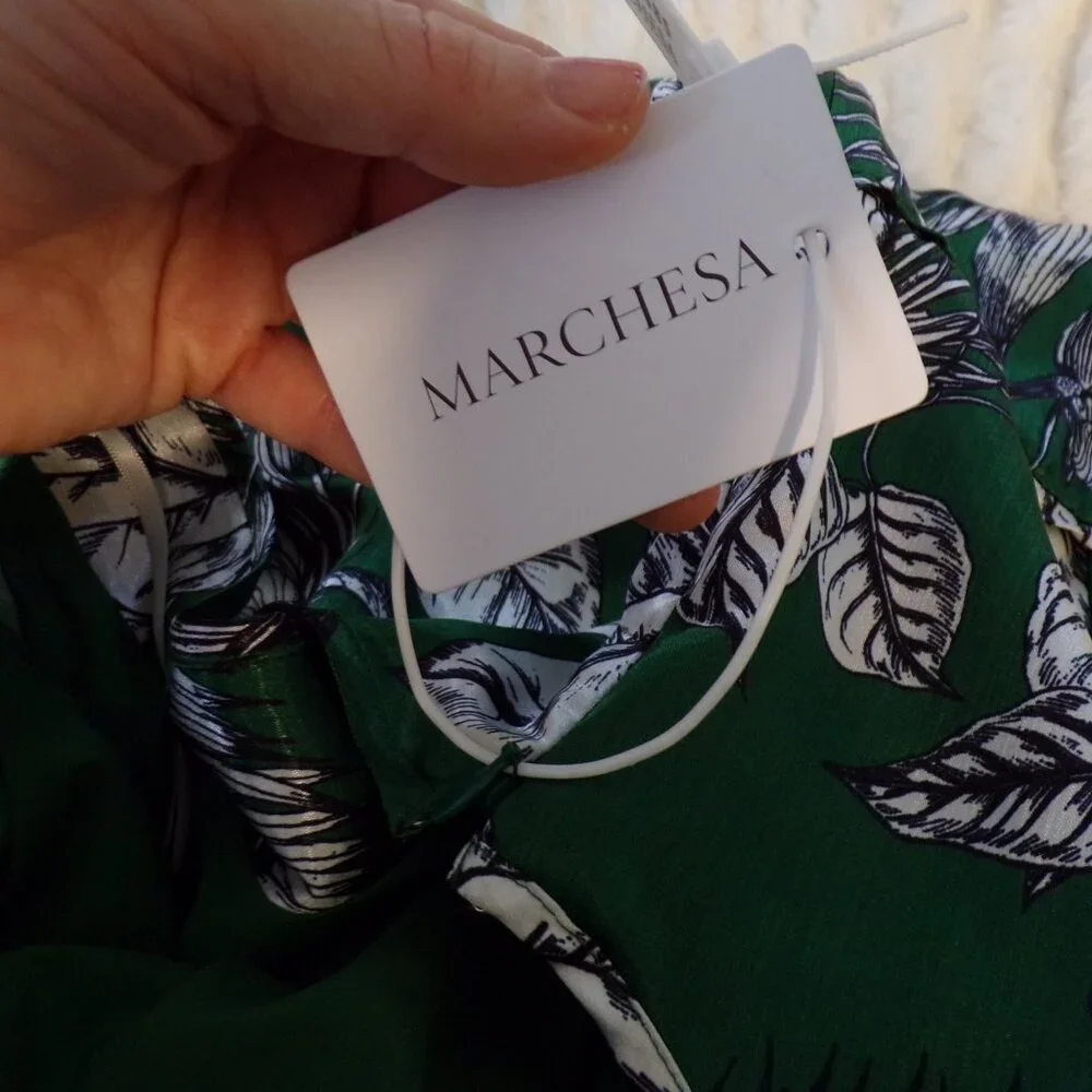 NWT Marchesa Notte green floral ruffle Midi dress 2